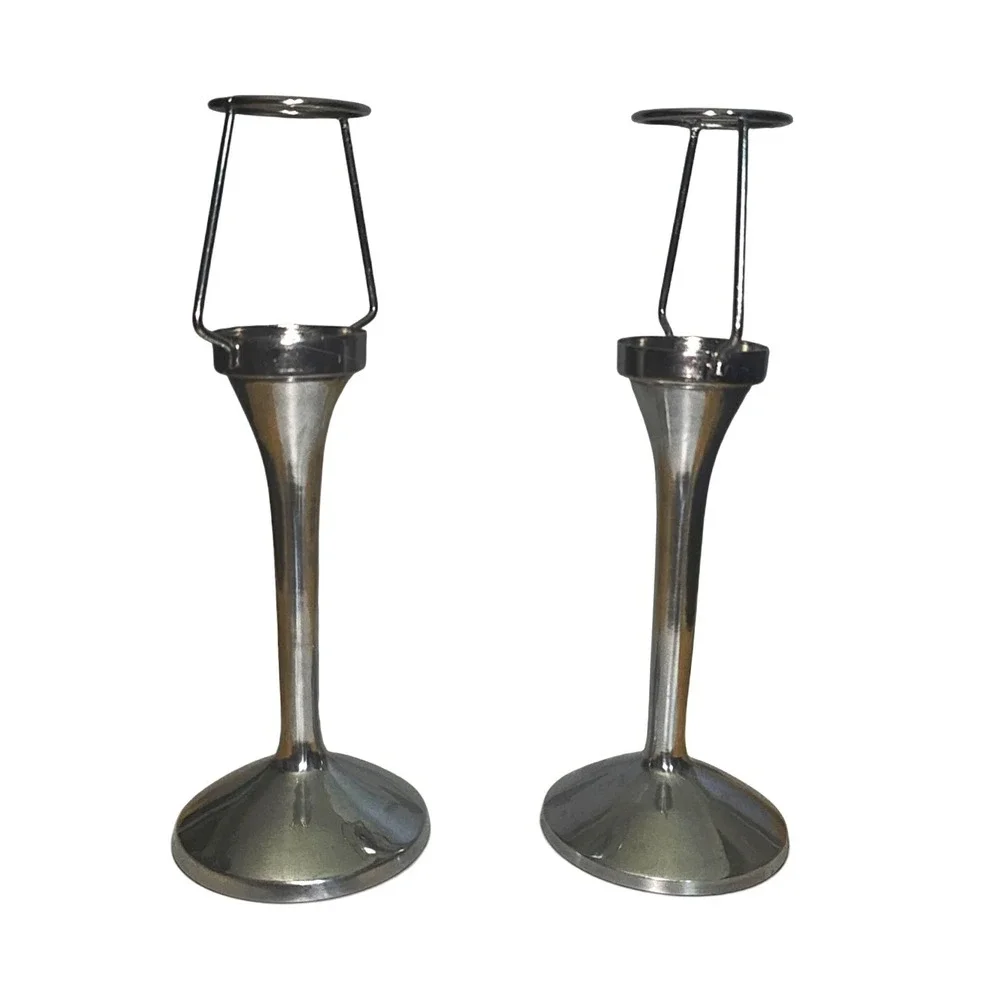 Silver Pedestal Tea Light Candle Holders with Amber Gold Beaded Shades Set of 2